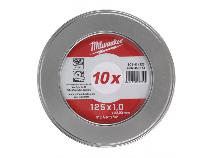 MILWAUKEE Disc de tăiere pentru metal 125 x 1,0 x 22,2 mm WSCS41 în cutie metalică (10 buc)