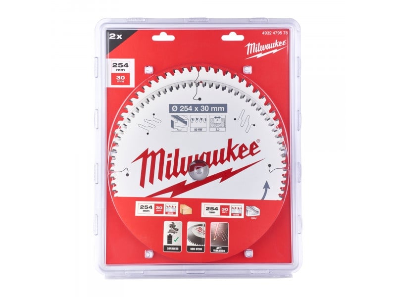 MILWAUKEE Set lame de ferăstrău 254 x 30 x 3 mm pentru lemn / 60T + aluminiu 80T