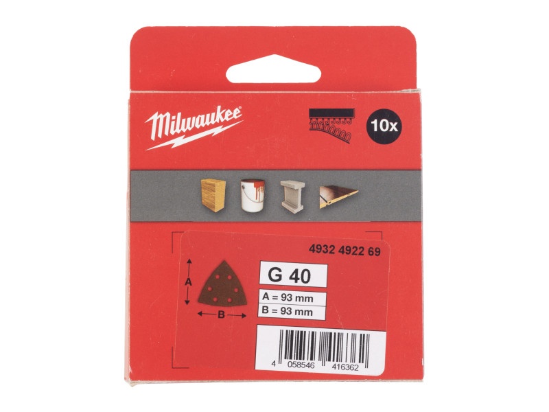 MILWAUKEE Velcro delta tampon de șlefuit STD 93 x 93 mm / P60 6 găuri (10 buc) - 1 | YEO