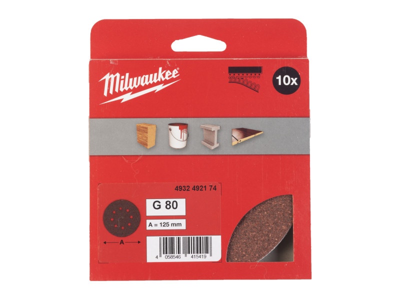 MILWAUKEE Velcro tampon de șlefuit STD 125 mm / P80 8 găuri (10 buc)