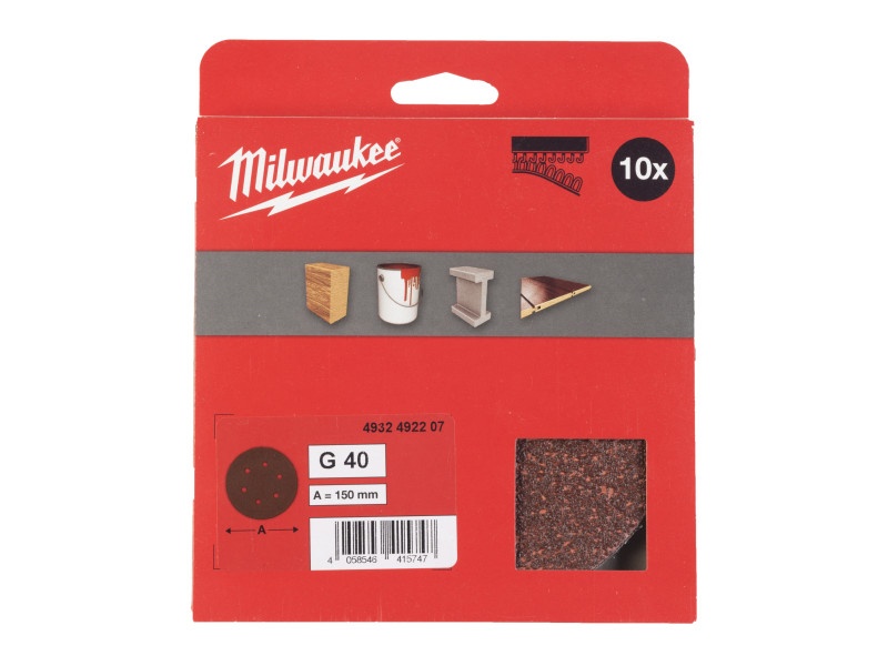 MILWAUKEE Velcro tampon de șlefuit STD 150 mm / P40 6 găuri (10 buc) - 1 | YEO