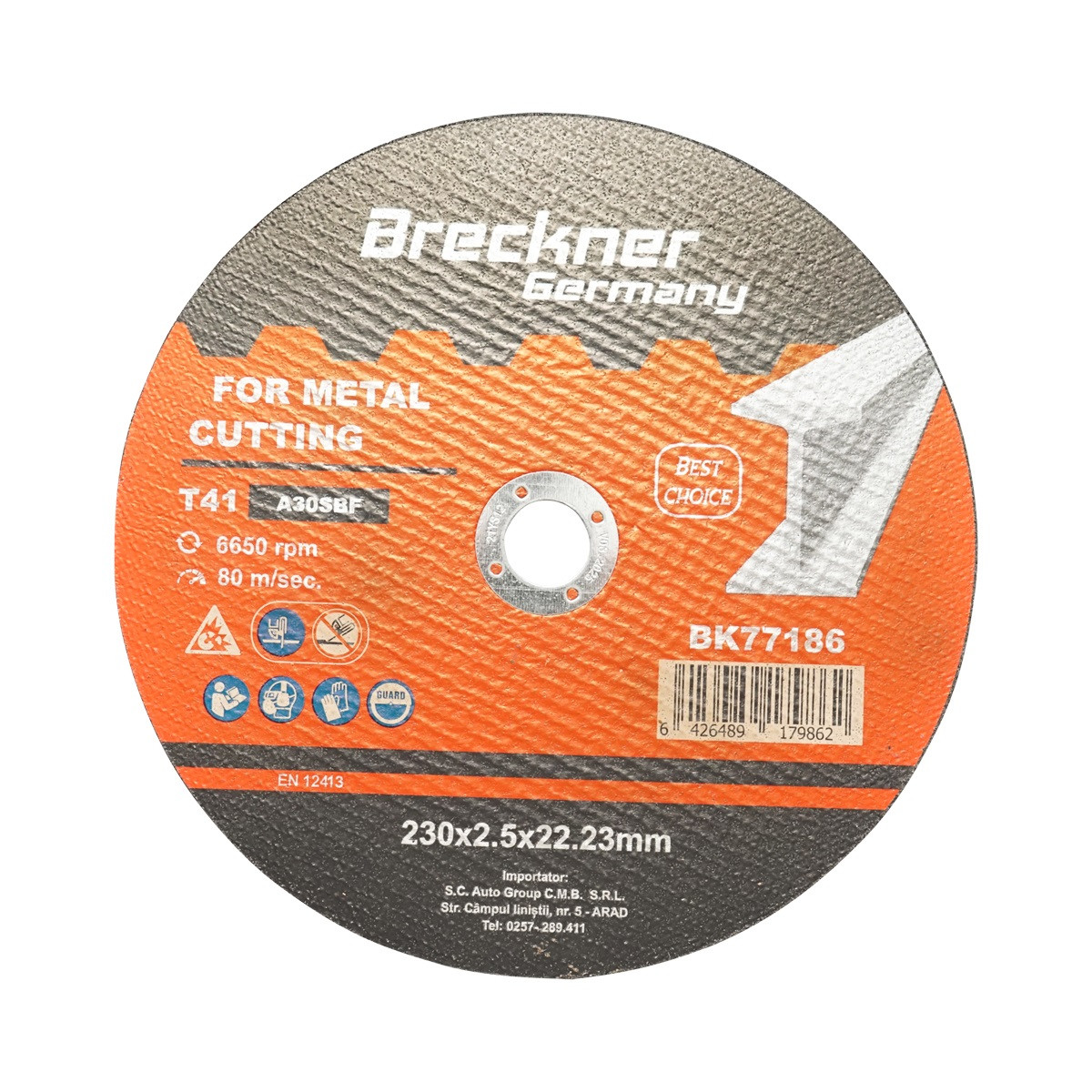 Panza disc, flex, pentru taiat si polizat metal, T41, 230x2.5x22mm, Cod: BK77186 Echivalență: DISGX05, Breckner Germany