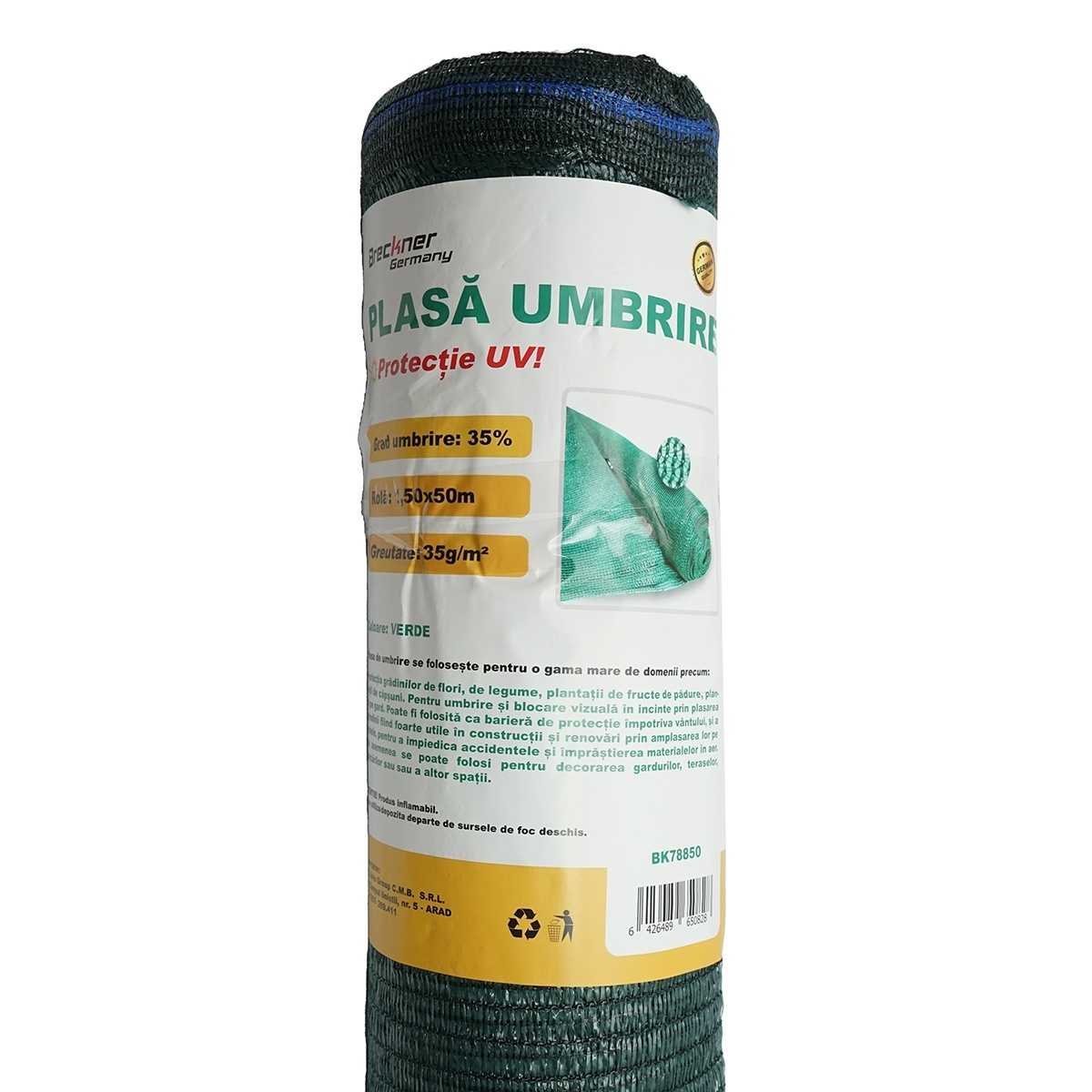 Plasa umbrire 35% latime 1.5M si lungime 50M verde din polietilena cu protectie UV, Cod: BK78850, Brand: BRECKNER GERMANY