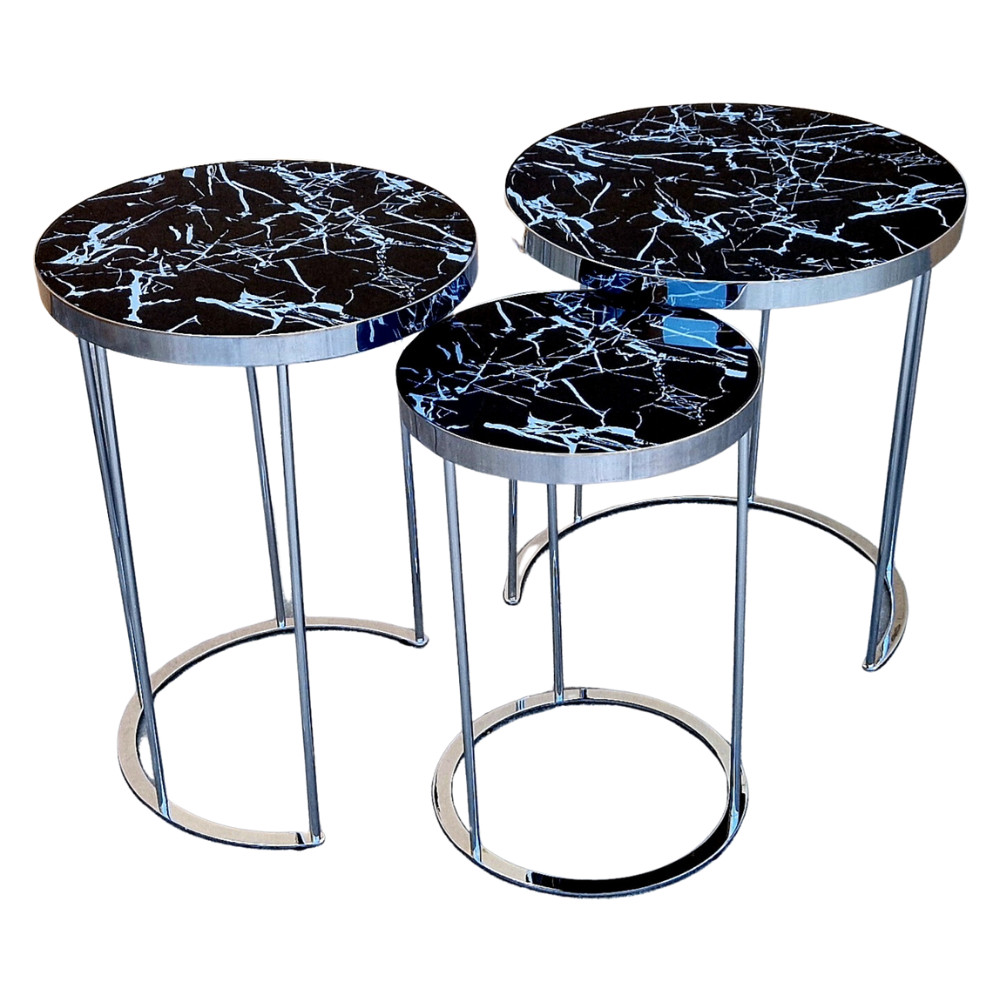 Set 3 masute Marbel, Black Shine Marble, Glasspandoor