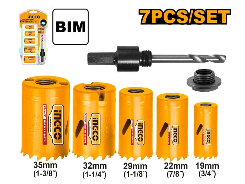 Set de freze circulare bimetalice INGCO 7 piese 19-35 mm