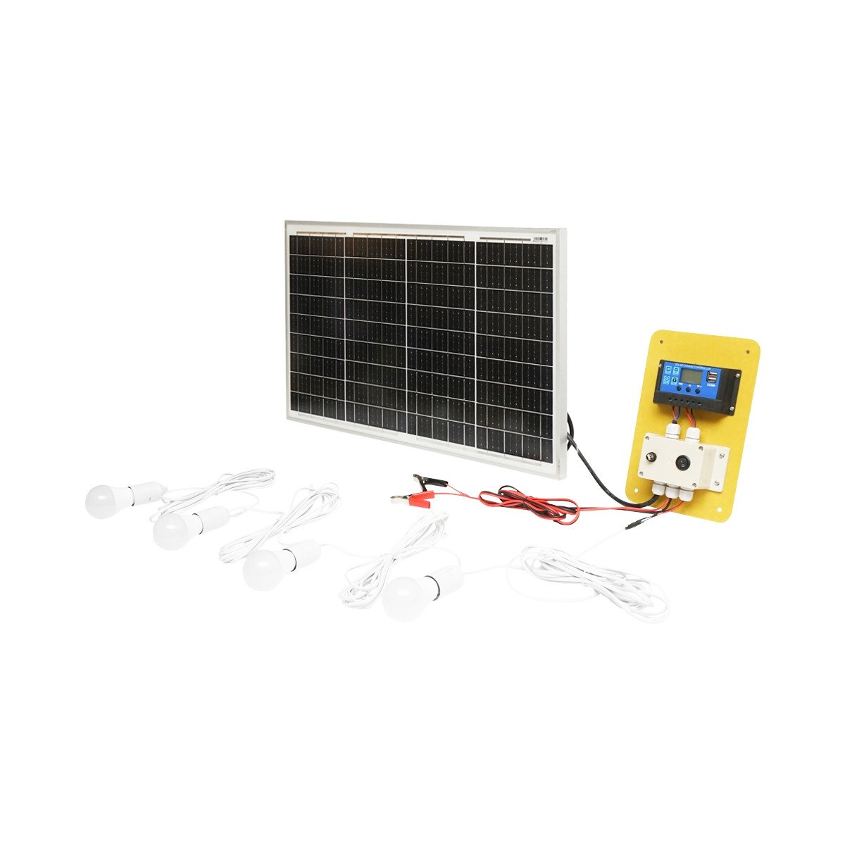 Set panou solar 50W fotovoltaic, monocristalin regulator, 10A 2xUSB 12/24V 4 becuri LED 9W, Cod: BK87496 Echivalență: DISDW95, Breckner Germany - 1 | YEO