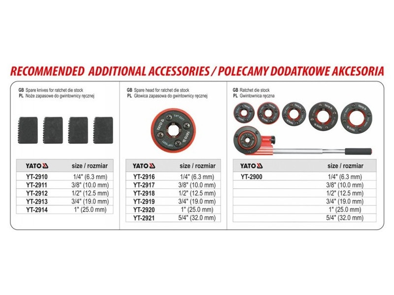 Set tăietor de țevi YATO 5 piese (3/8" -1")