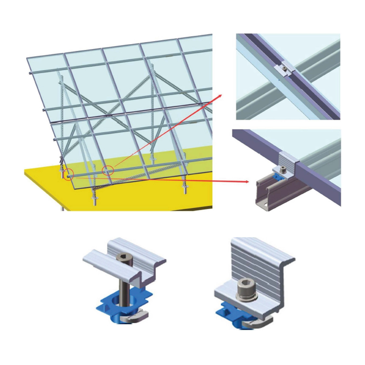 Sistem complet montare, structura pe sol pentru 22 panouri solare fotovoltaice unghi 35 grade, Cod: BK77906, Brand: BRECKNER GERMANY