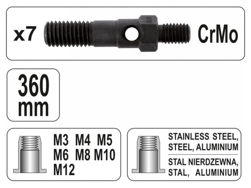 Șurub pentru nituri YATO 360 mm M3, M4, M5, M6, M8, M10, M12 - 3 | YEO