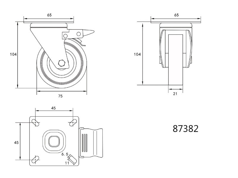 VOREL Roată industrială cu frână pivotantă 75 mm 30 kg - 1 | YEO