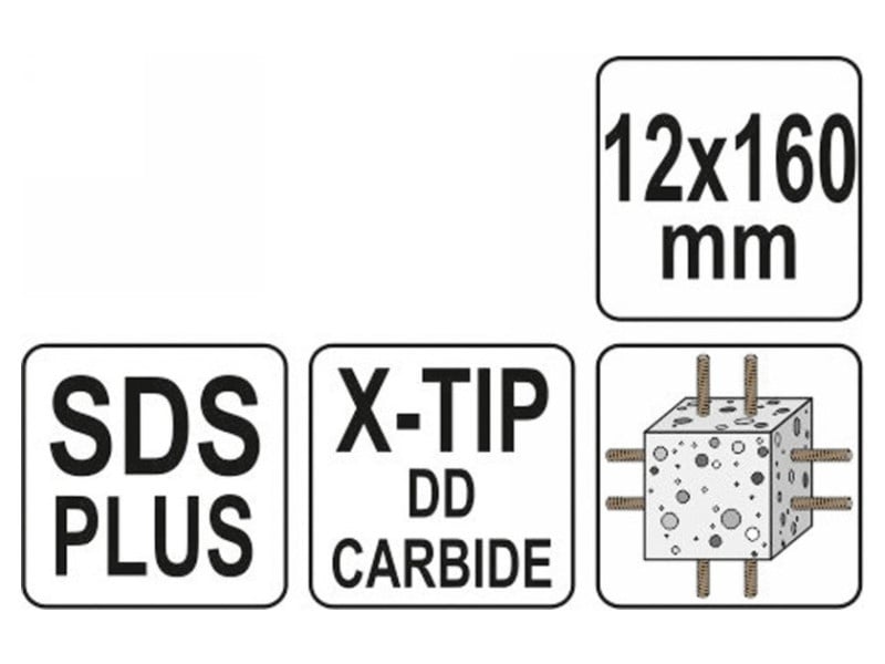 YATO Burghiu pentru piatră 12 x 160/100 mm pătrat SDS-Plus - 3 | YEO