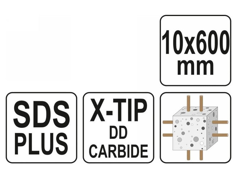 YATO Burghiu pentru roci 10 x 600/525 mm cu patru tăișuri SDS-Plus - 2 | YEO