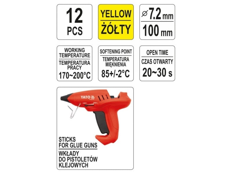 YATO Cartuș adeziv 7 x 100 mm galben (12 bucăți)