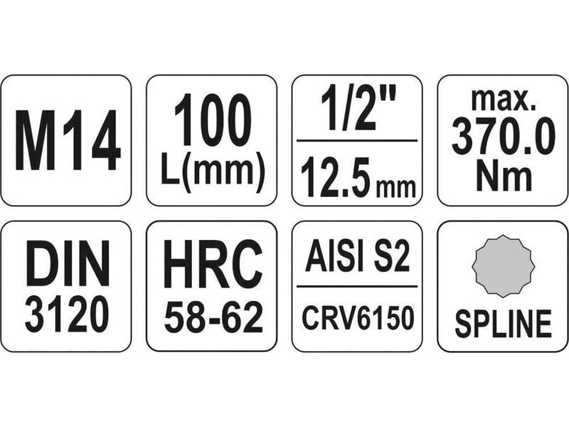 YATO Cheie tubulară cu bit lung Spline 1/2" M14 CrV - 1 | YEO