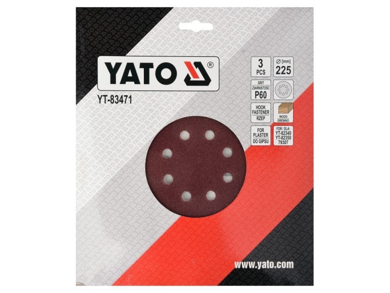 YATO Disc de fixare Velcro 225 mm / P60 (3 buc) - 1 | YEO