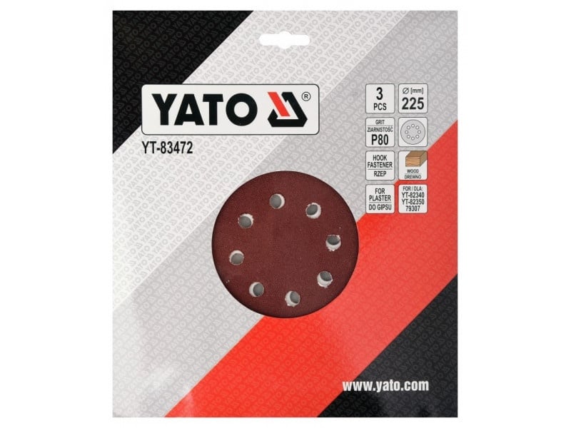 YATO Disc de fixare Velcro 225 mm / P80 (3 buc) - 1 | YEO