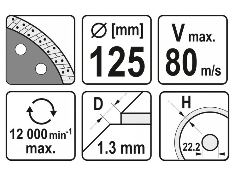 YATO Disc de tăiere diamantat 125 x 1,3 x 10 x 22,2 mm turbo