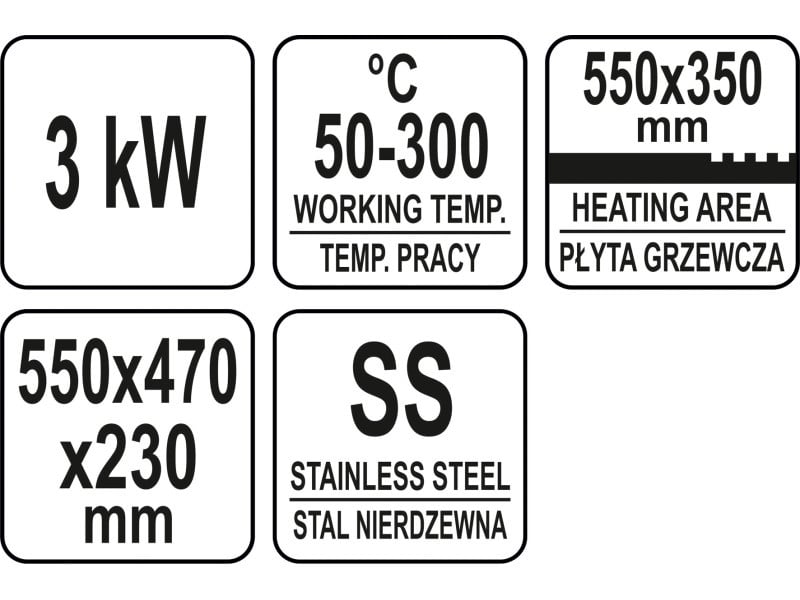 YATO GASTRO Grătar 550 mm 3000 W plat și cu nervuri - 4 | YEO