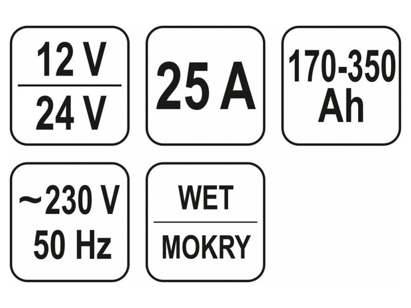 YATO Încărcător de baterii 12-24 V / 25 A / 170-350 Ah