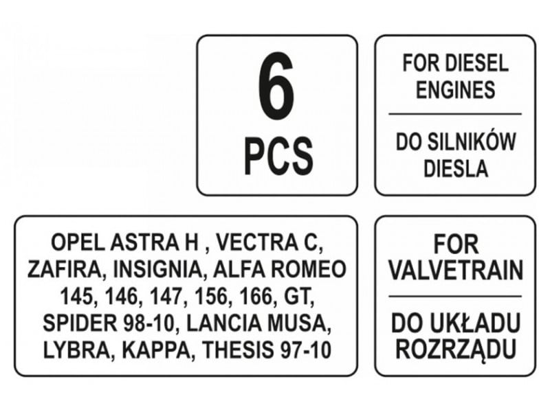 YATO Kit de fixare a comenzilor 6 piese (Diesel) Opel Fiat Alfa Romeo