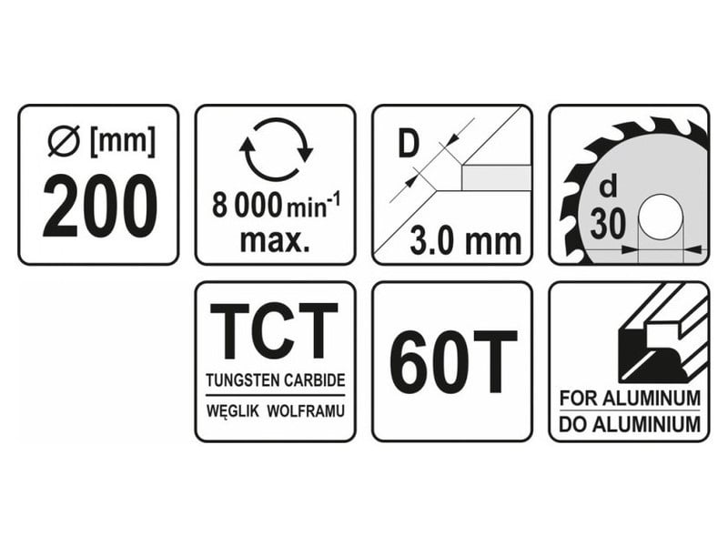 YATO Lamă de ferăstrău pentru aluminiu 200 x 30 x 1,5 mm / 60T