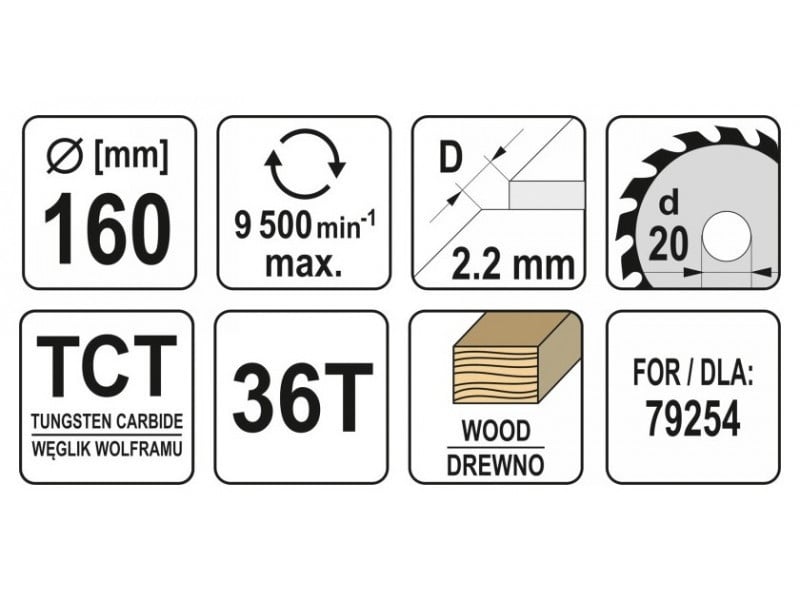 YATO Lamă de ferăstrău pentru lemn 160 x 20 x 1,5 mm / 36T