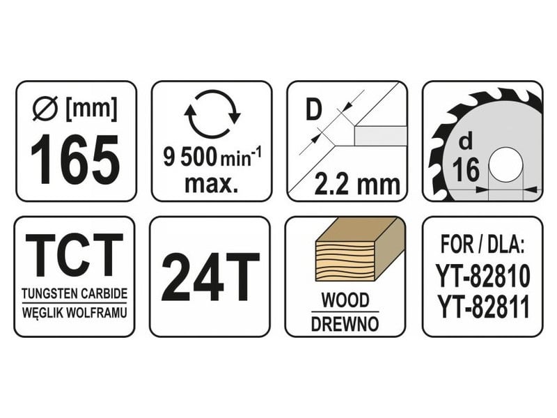 YATO Lamă de ferăstrău pentru lemn 165 x 16 x 1,5 mm / 24T