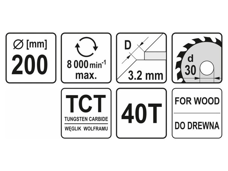 YATO Lamă de ferăstrău pentru lemn 200 x 30 x 2,2 mm / 40T