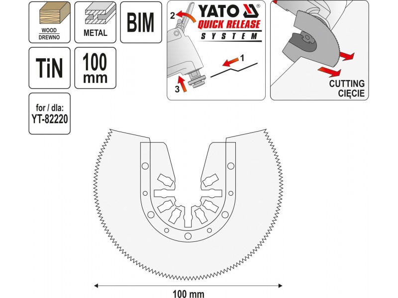 YATO Lamă de ferăstrău pentru mașină multifuncțională 100 mm bimetal-titan-nitrură - 3 | YEO