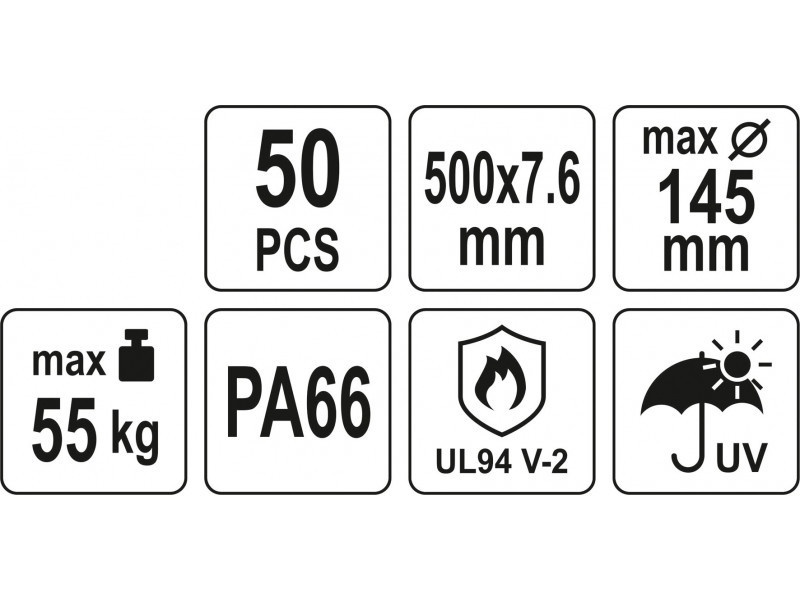 YATO Legături de cablu albe 500 x 7,6 mm (50 buc)