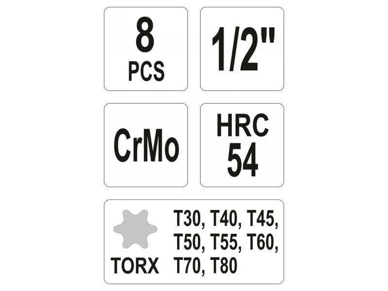 YATO Mașină set de mufe cu biți lungi 8 piese Torx 1/2" T30-T80 CrMo - 2 | YEO