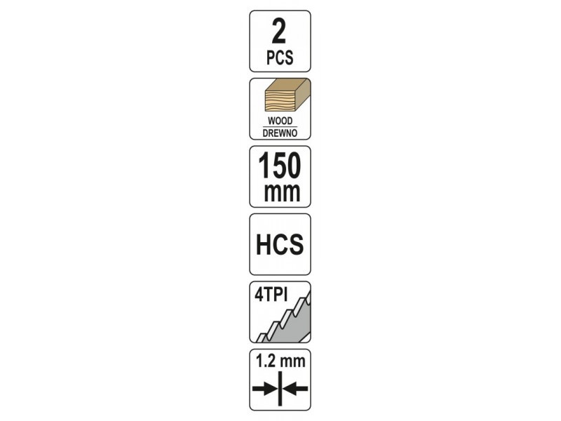 YATO Pânză de ferăstrău sabie pentru lemn 150/1,2 mm 4 TPI HCS (2 bucăți)