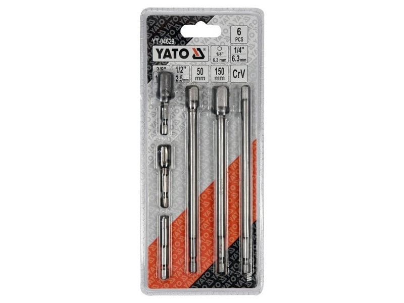 YATO set adaptor pentru mufe 6 piese 1/4" Hex -> 1/4", 3/8", 1/2" pătrat CrV - 1 | YEO