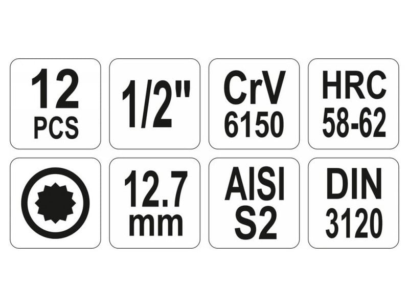 YATO Set de mufe 12 piese Spline 1/2" M5-M17 CrV