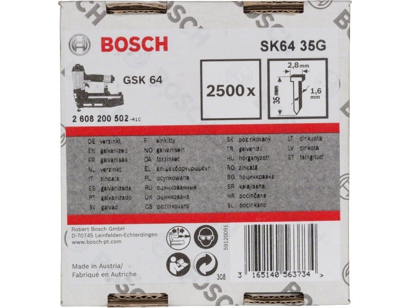 BOSCH Cuie fără cap, galvanizate 1,6 x 2,8 x 35 mm (2500 buc) - 1 | YEO