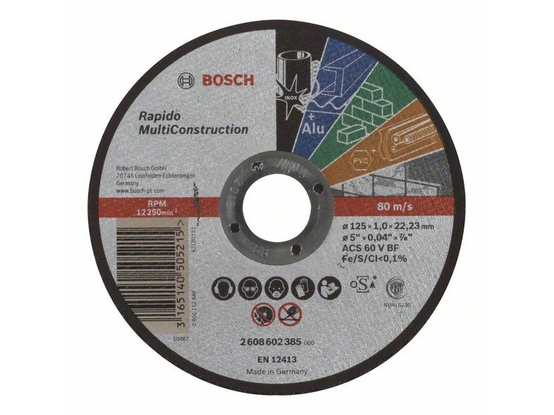 BOSCH Disc de tăiere 125 x 1,0 x 22,2 mm drept ACS 60 V BF Rapido Multi Construction