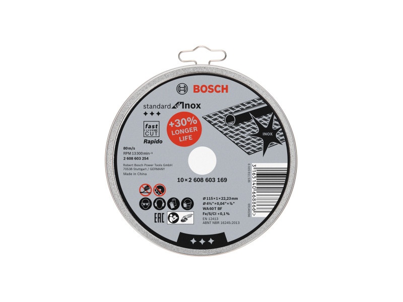 BOSCH Disc de tăiere pentru metal 115 x 1,0 x 22,2 mm inox drept WA 60 T BF Rapido în cutie metalică (10 buc)