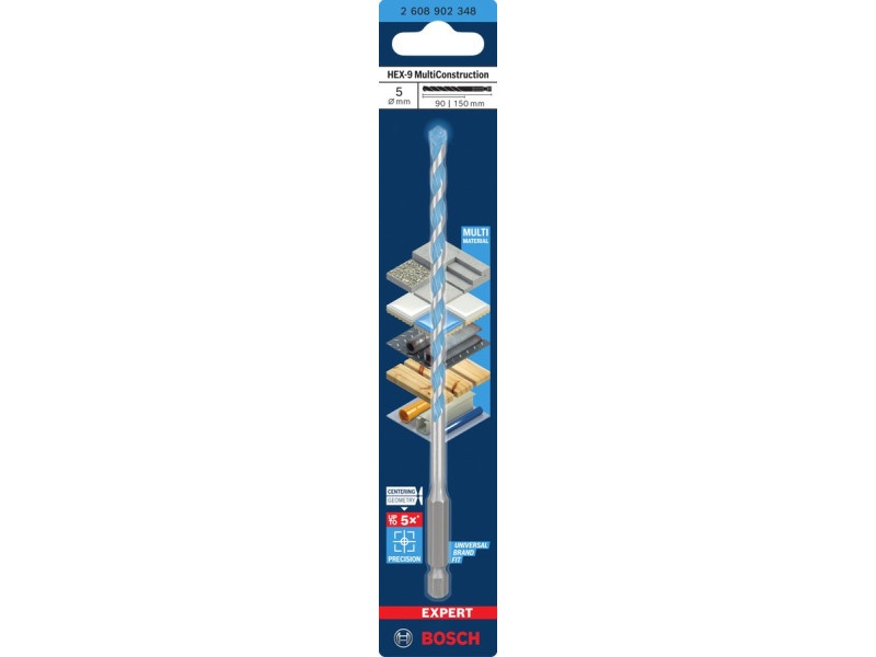 BOSCH EXPERT HEX-9 Burghiu universal 5,0 x 90/150 mm cu prindere burghiu 1/4" - 1 | YEO