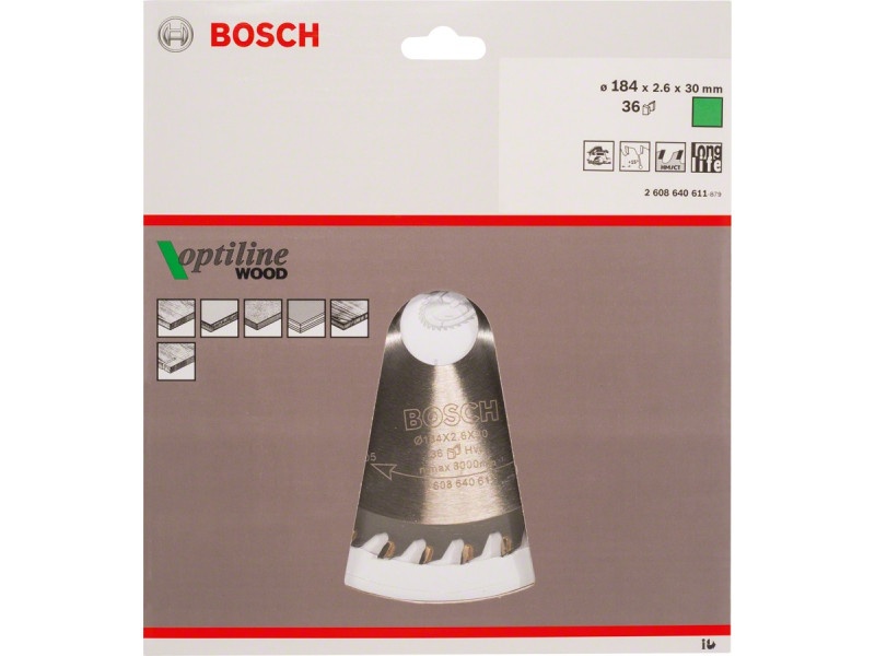 BOSCH Lamă de ferăstrău pentru lemn 184 x 30 x 2,6 mm / 36T Optiline Wood ATB - 1 | YEO