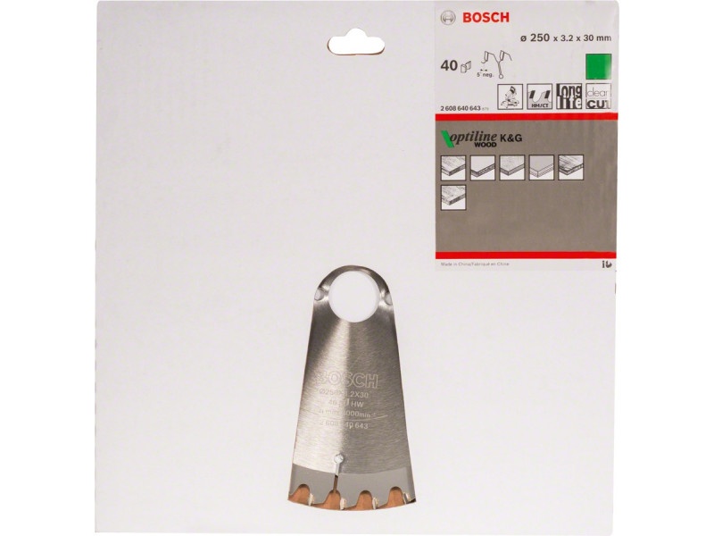 BOSCH Lamă de ferăstrău pentru lemn 250 x 30 x 3,2 mm / 40T Optiline Wood ATB / N - 1 | YEO