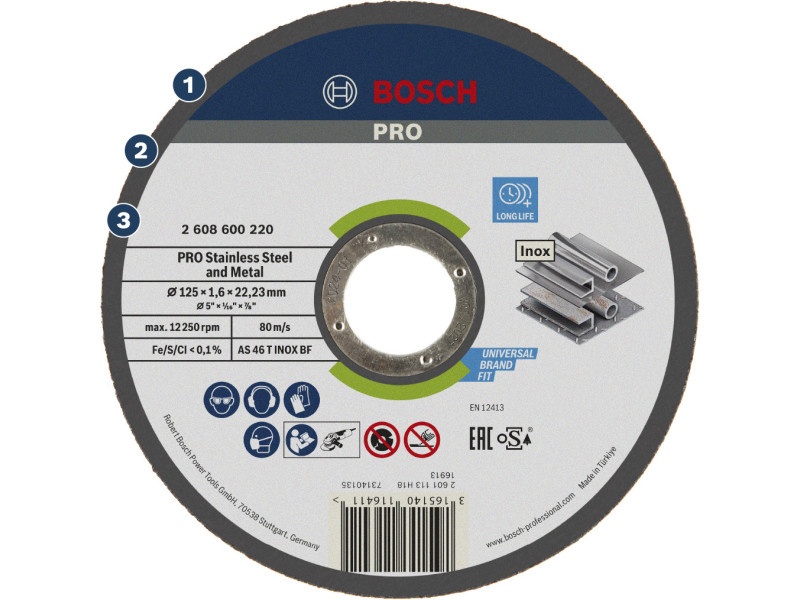 BOSCH PRO Disc de tăiere inox 125 x 1,6 x 22,2 mm AS 46 T INOX BF (oSa) - 1 | YEO