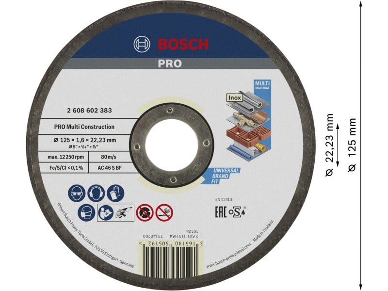 BOSCH PRO Disc de tăiere Multi Material 125 x 1,6 x 22,2 mm AC 46 S BF (oSa) - 1 | YEO