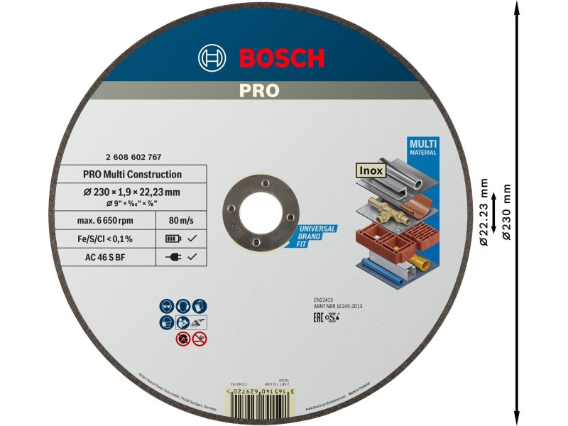 BOSCH PRO Disc de tăiere Multi Material 230 x 1,9 x 22,2 mm AC 46 S BF (oSa) - 1 | YEO