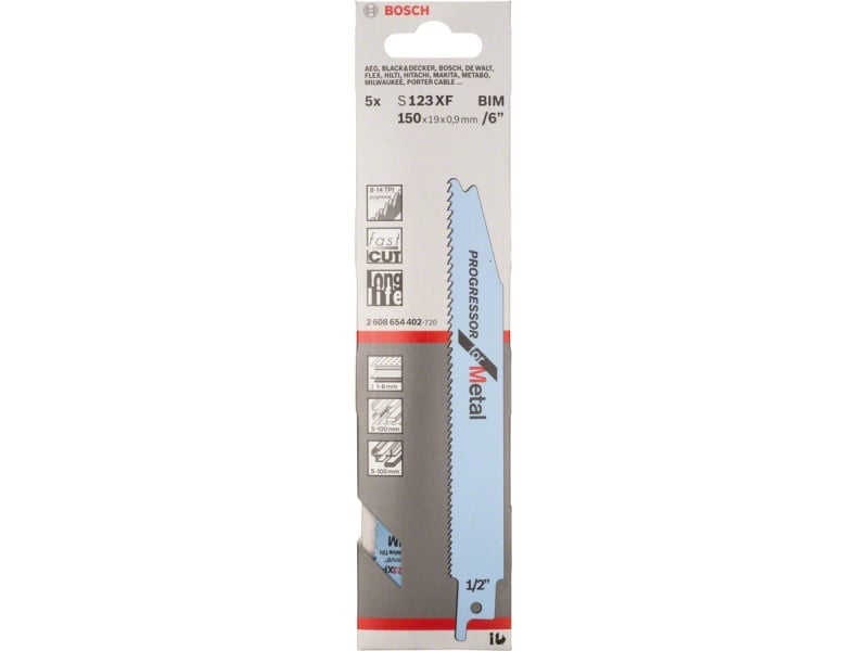 BOSCH Sabie de ferăstrău pentru metal S 123 XF 150 mm / 8-18TPI bimetal progresor pentru metal (5 bucăți)