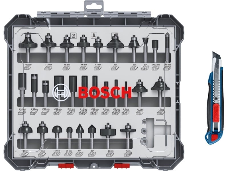 BOSCH Set de freze pentru margini și profile 15 piese cu prindere de 8 mm + cuțit gratuit