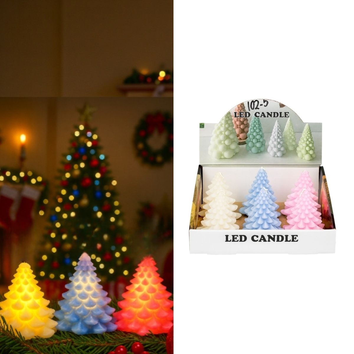 Brăduț decorativ cu lumină LED alb cald – 8 cm, culori pastel - albastru