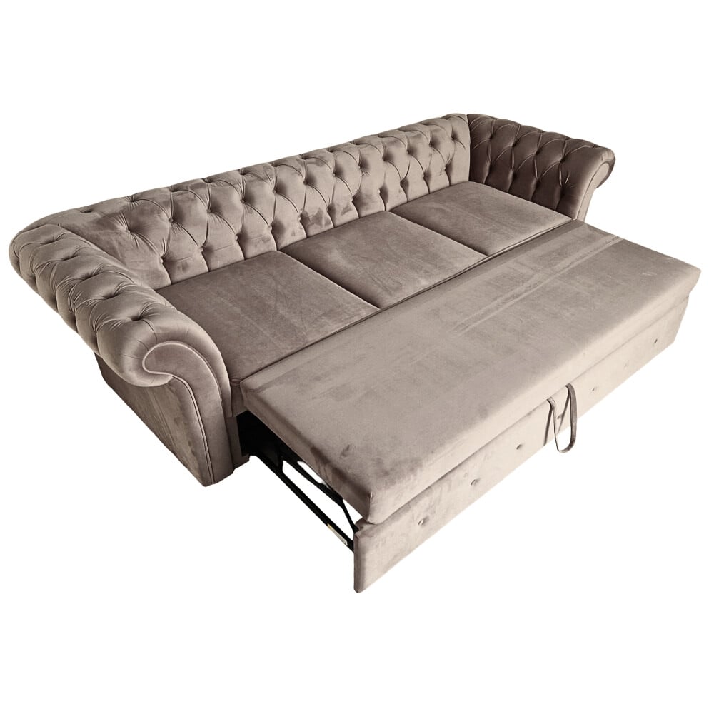 Canapea Extensibila Chesterfield, 250x100x75cm, 3 locuri, Velutto 17 Elephant, Glasspandoor - 1 | YEO