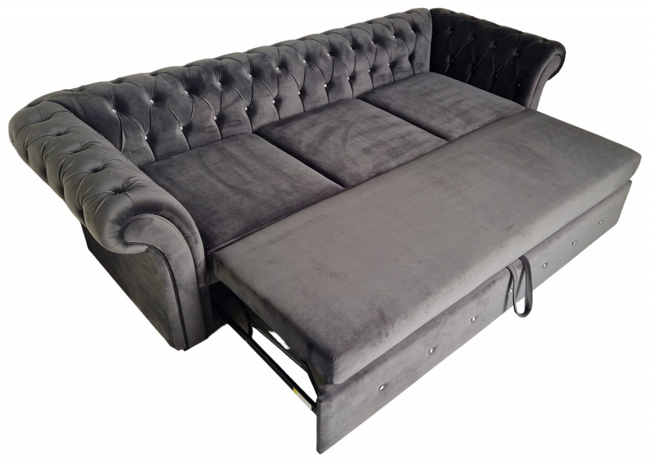 Canapea Extensibila Chesterfield, 250x100x75cm, 3 locuri, Velutto 18 Anthracite, Glasspandoor