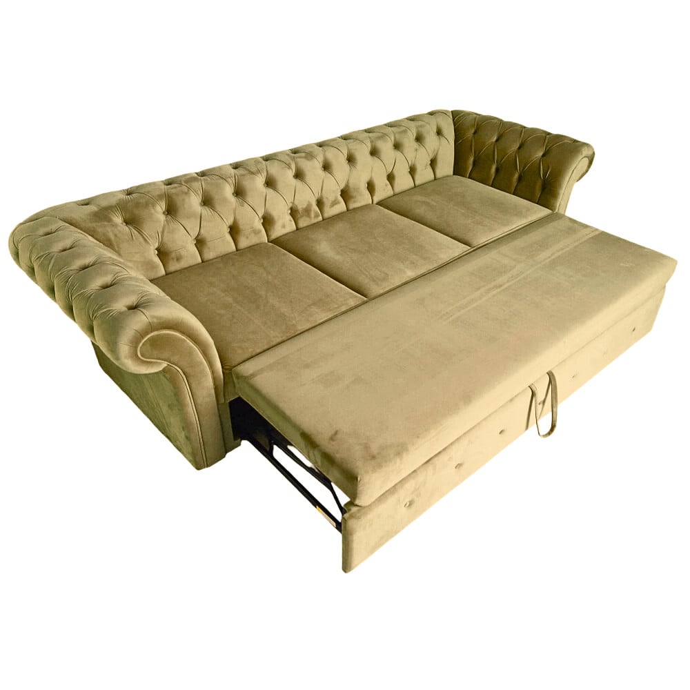 Canapea Extensibila Chesterfield, 250x100x75cm, 3 locuri, Velutto 31 Teak, Glasspandoor - 1 | YEO