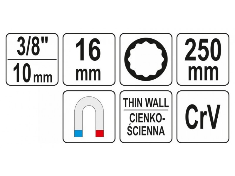 Cheie magnetică YATO extra lungă 3/8" 16 mm / 250 mm CrV